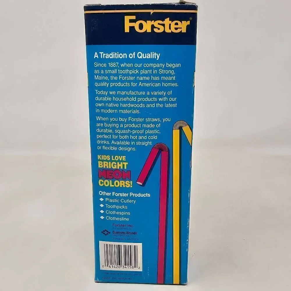VINTAGE 1998 DIAMOND FORSTER 100 FLEXIBLE NEON PLASTIC STRAWS PARTY NOS BENDY
